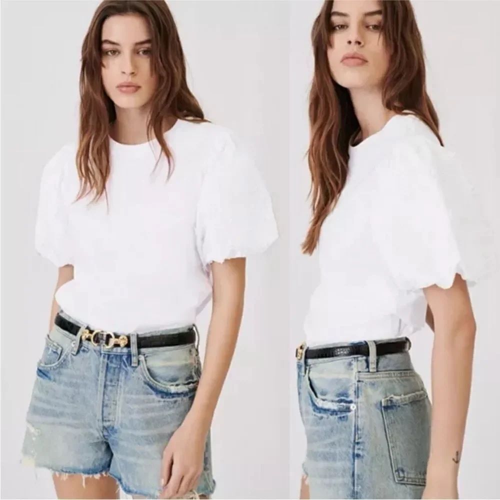 Maje 100% cotton White Puff Sleeve Top , L